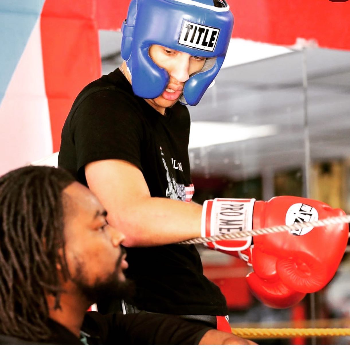 David Kasindi Kongo sparring with training partner at Lewisville Boxing Team gym in Lewisville Texas