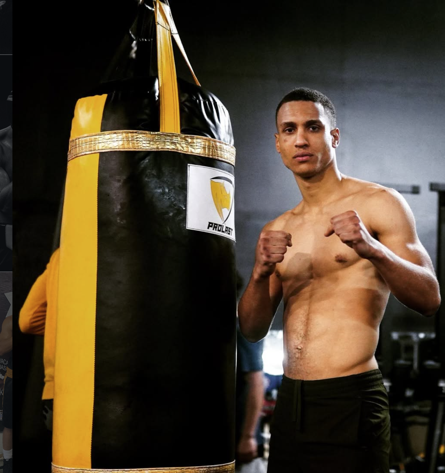 David Kasindi Kongo training on heavy bag in boxing stance at gym