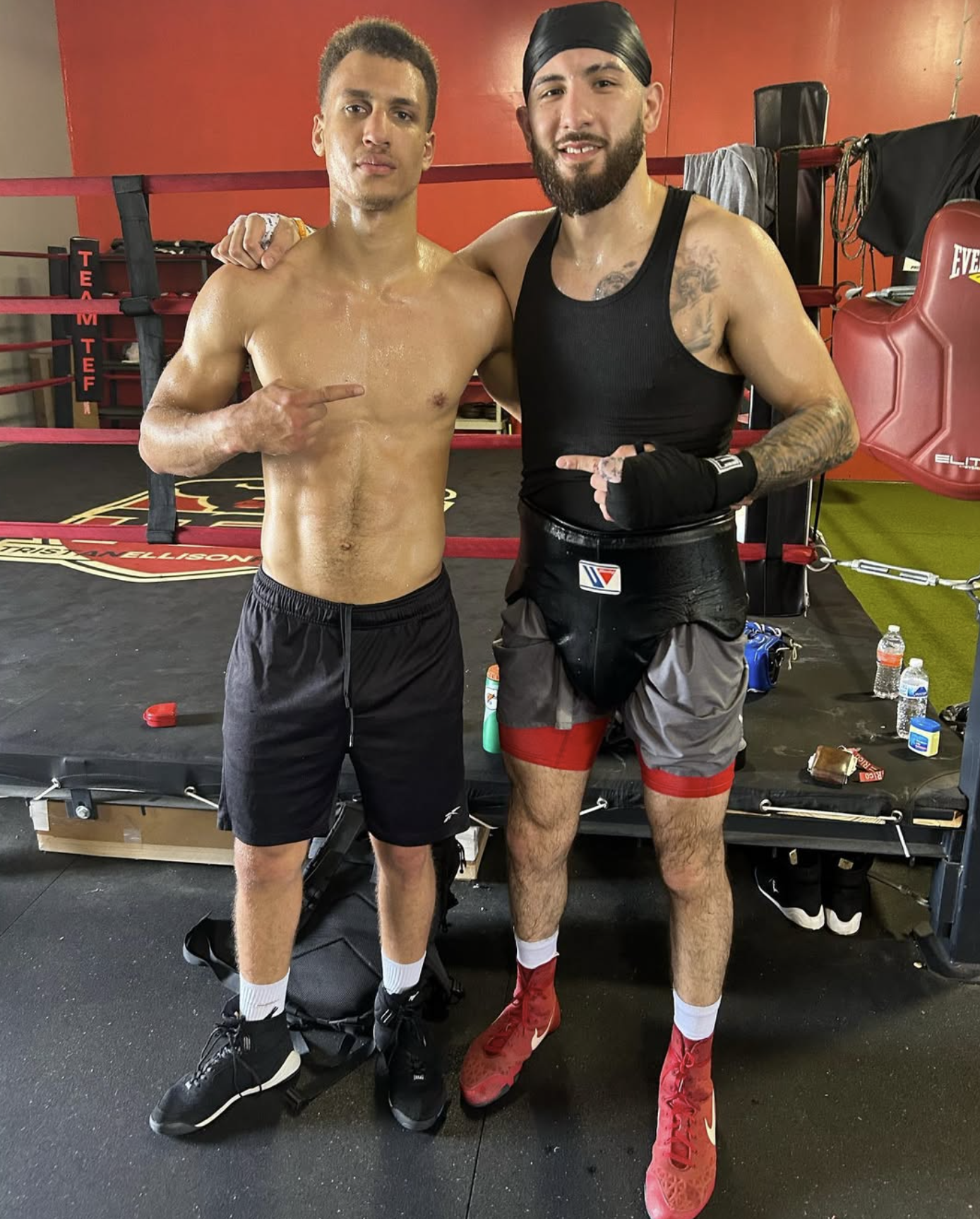 David Kasindi Kongo with training partner at Team Tef Boxing gym in Little Elm Texas